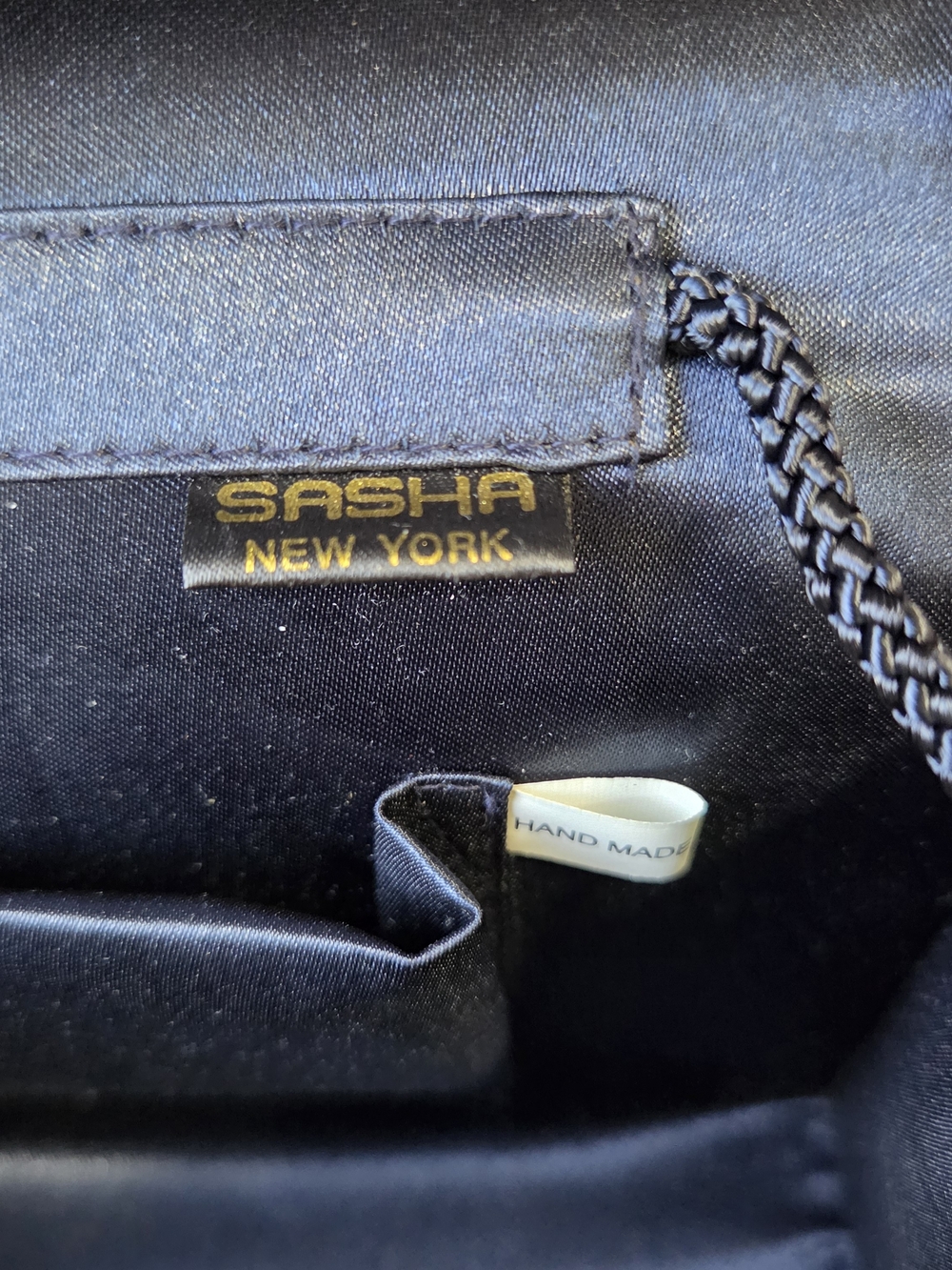 Sasha New York Vintage Beaded Evening Clutch Bag Handbag Satin Black Flap - Picture 7 of 8